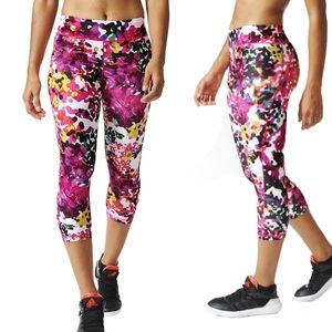 NWT Adidas Leggings Flower Print Crop Size XS Pink